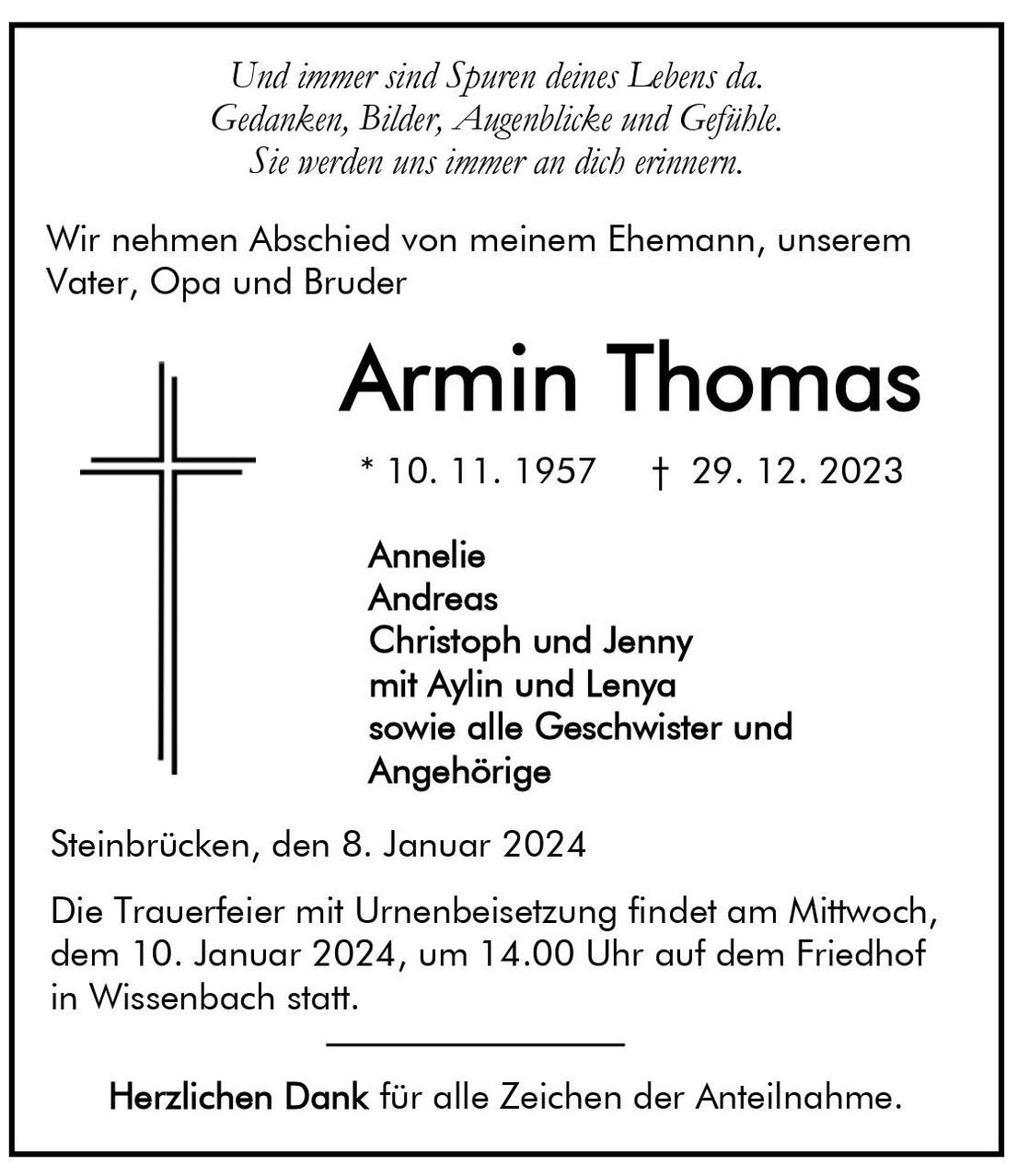 Traueranzeige Armin Thomas
