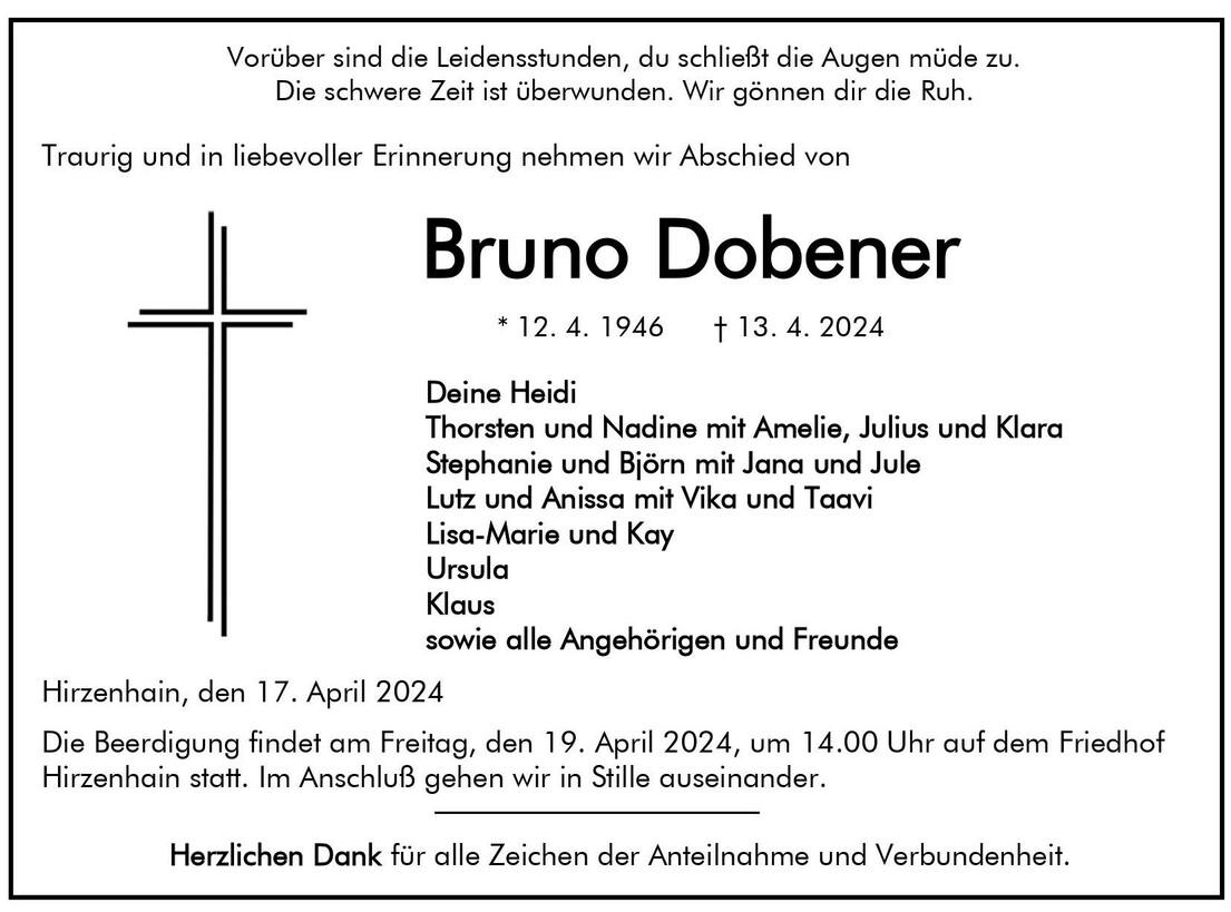 Traueranzeige Bruno Dobener
