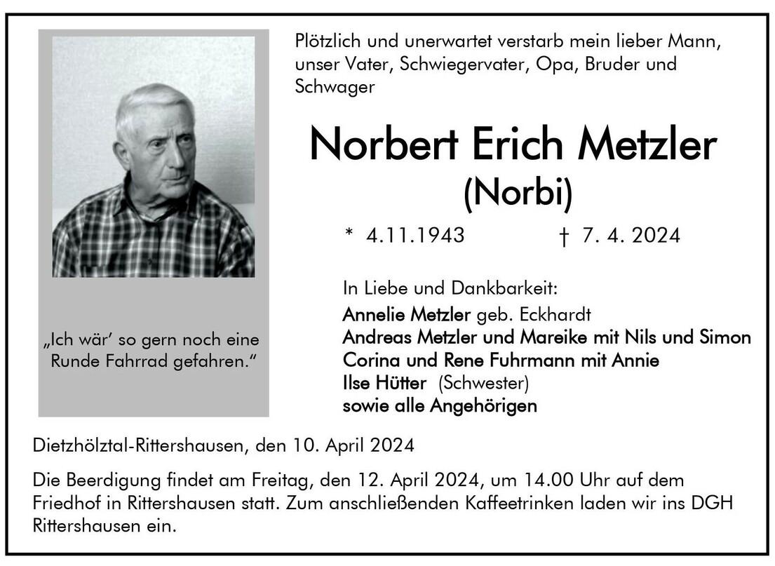 Traueranzeige Norbert Metzler