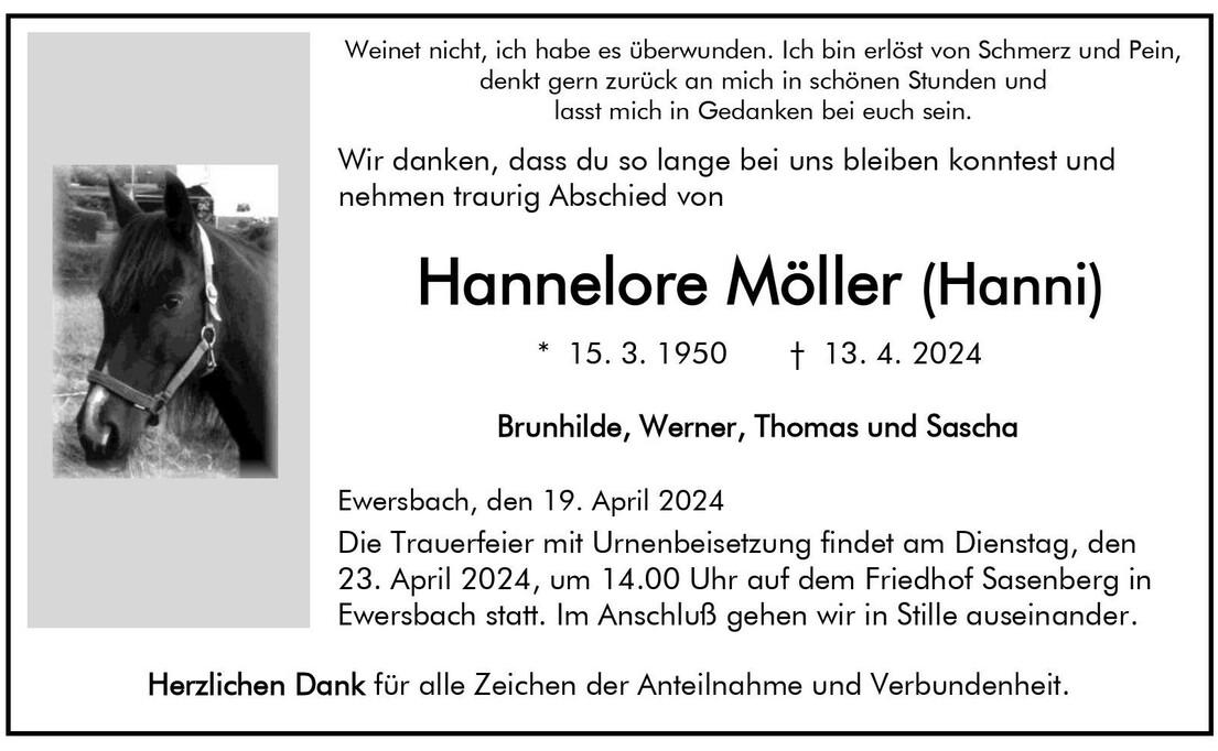 Traueranzeige Hannelore Möller