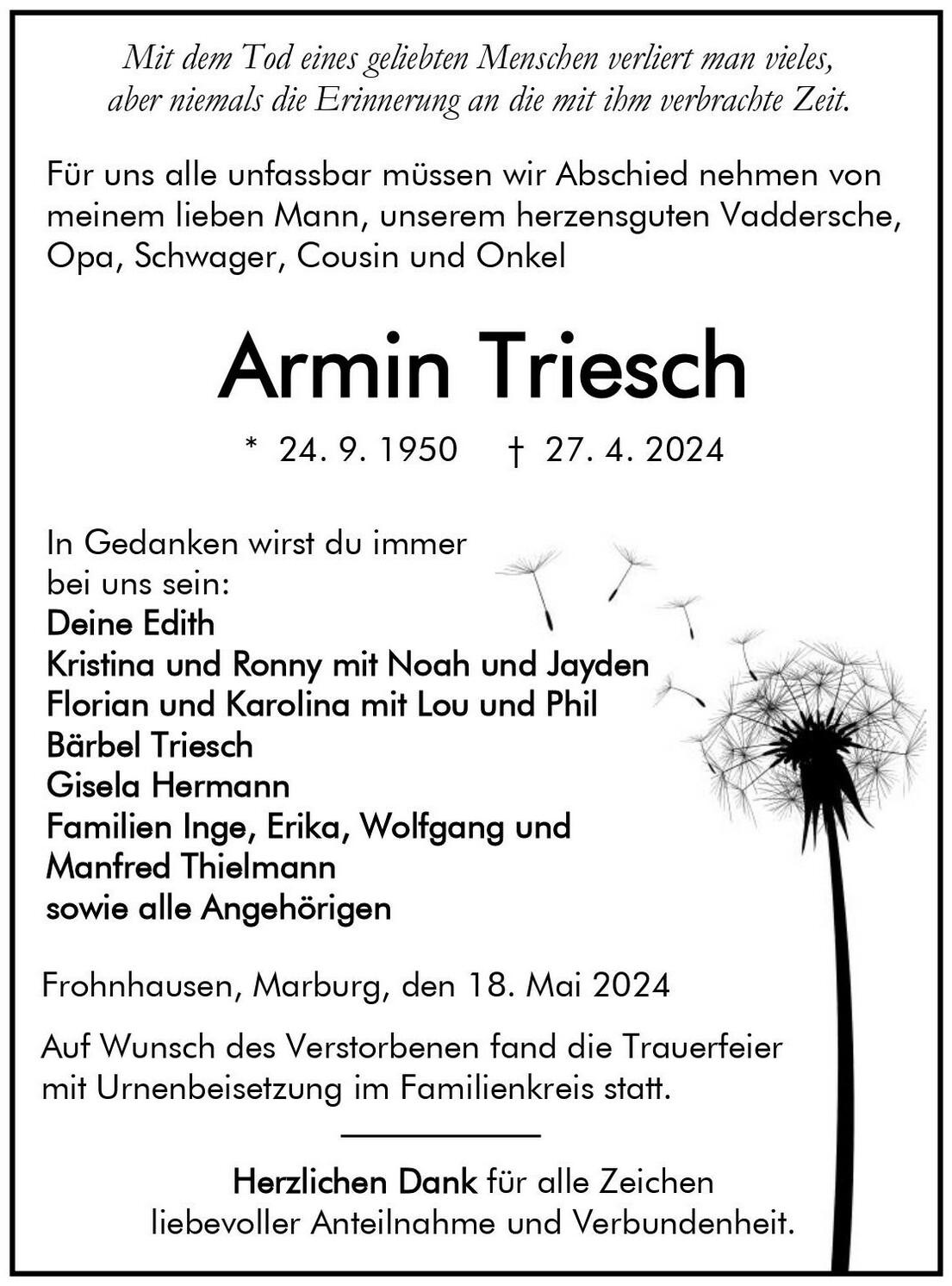 Traueranzeige Armin Triesch