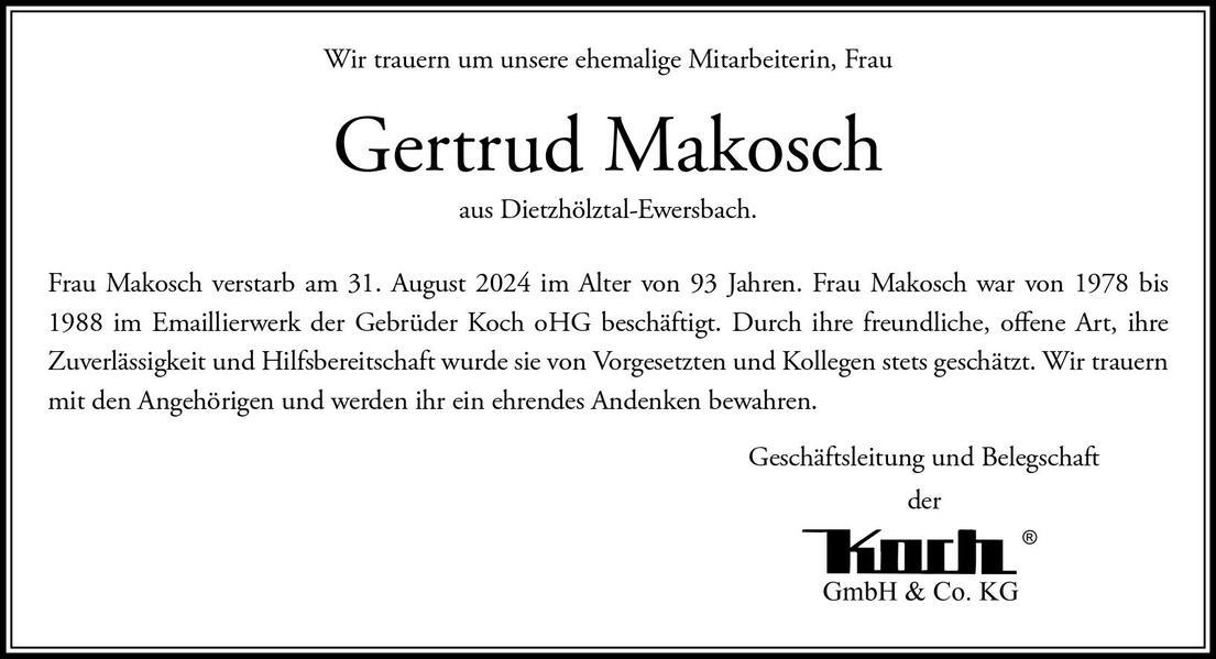 Nachruf Gertrud Makosch