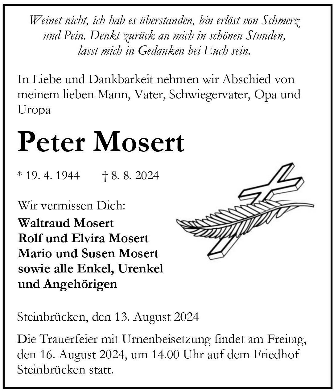 Traueranzeige Peter Mosert