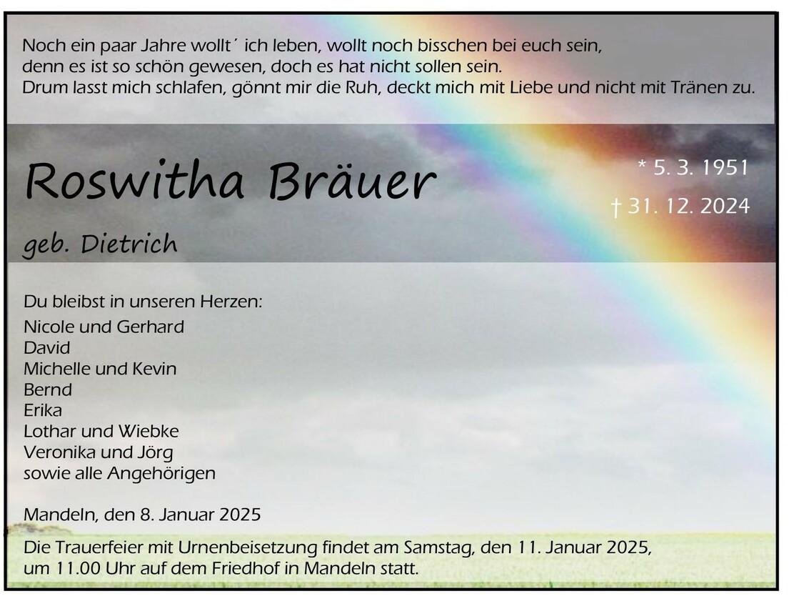 Traueranzeige Roswitha Bräuer