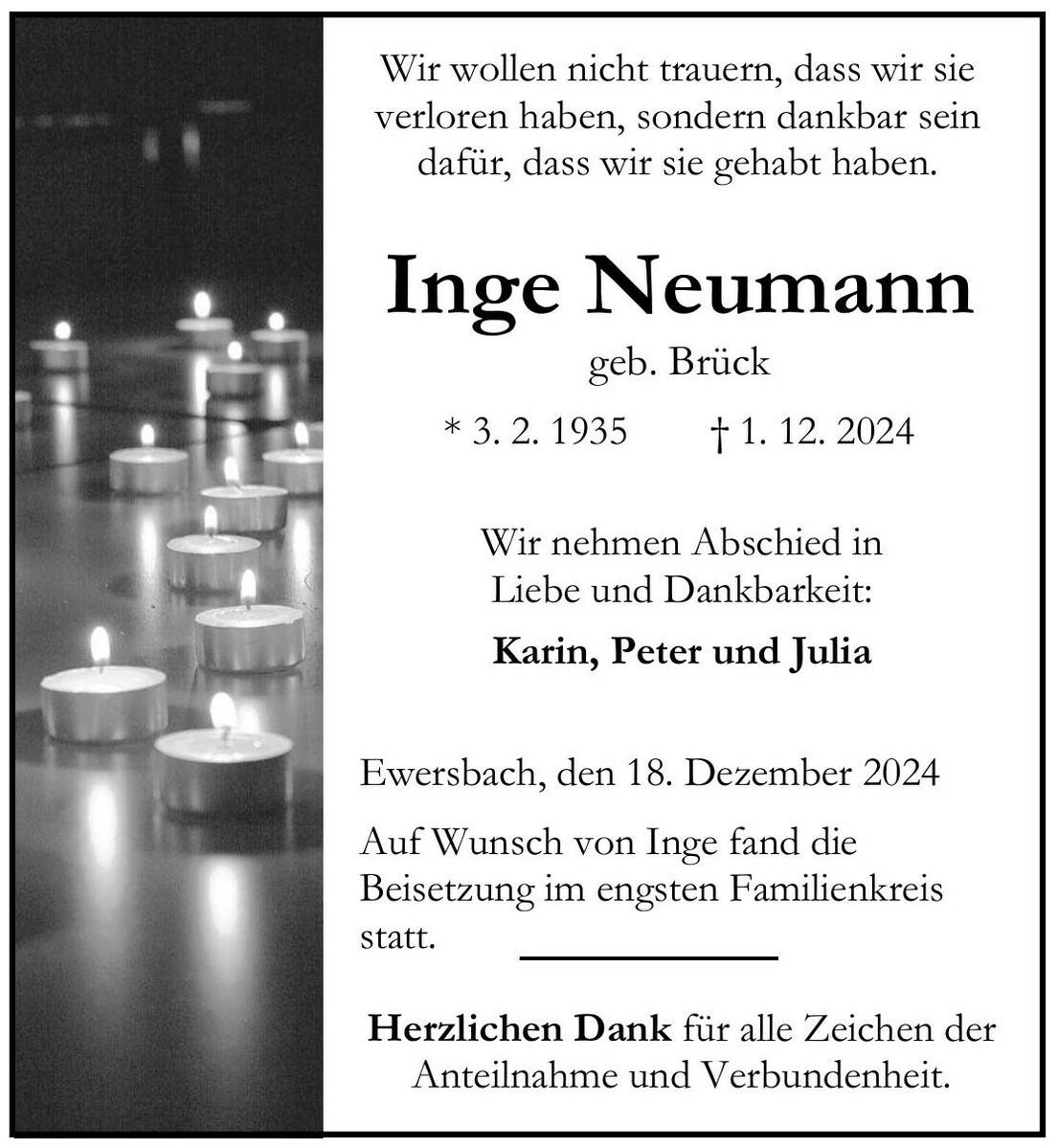 Traueranzeige Inge Neumann