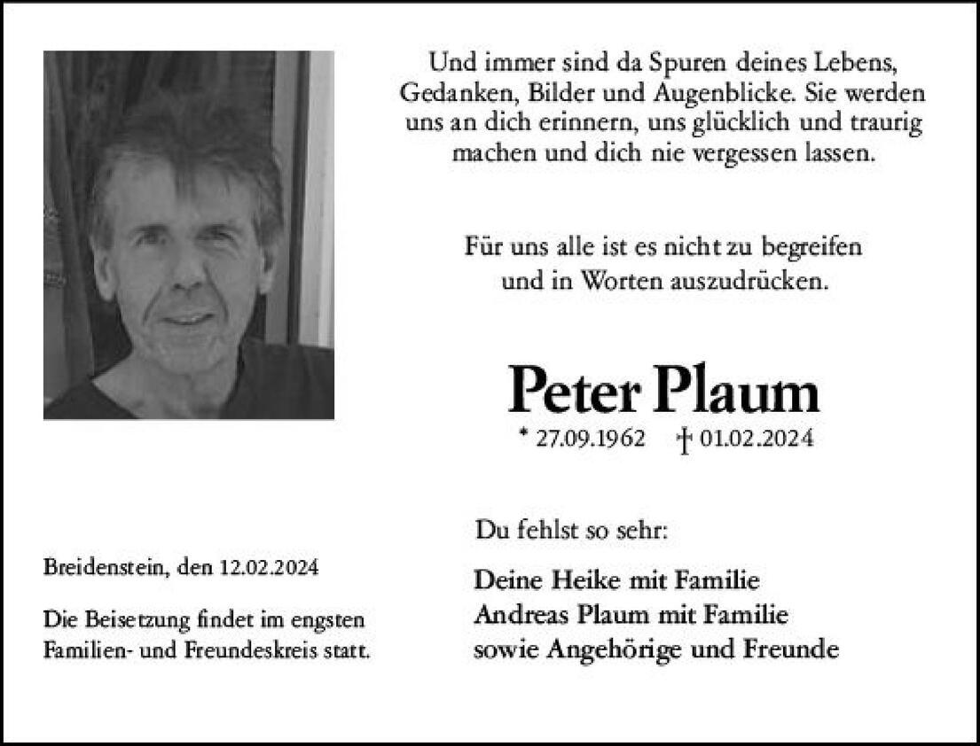 Traueranzeige Peter Plaum
