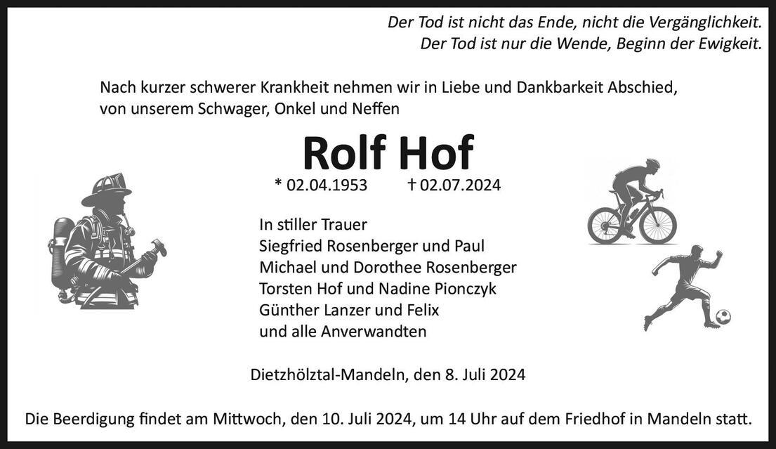 Traueranzeige Rolf Hof