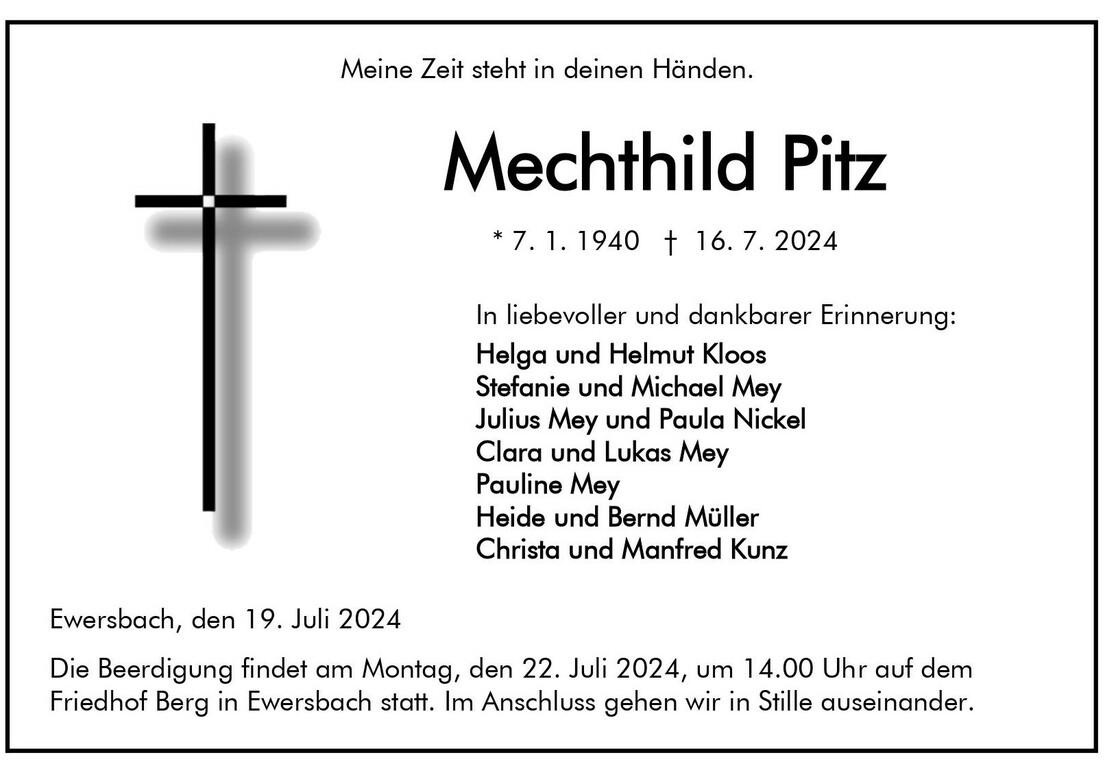 Traueranzeige Mechthild Pitz
