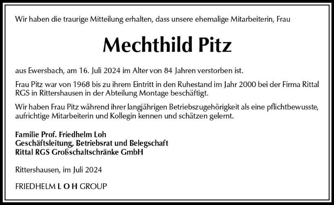 Nachruf Mechthild Pitz