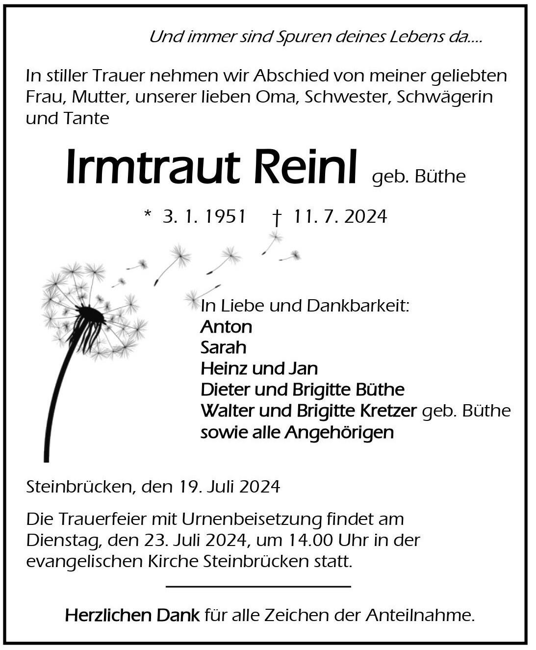 Traueranzeige Irmtraut Reinl