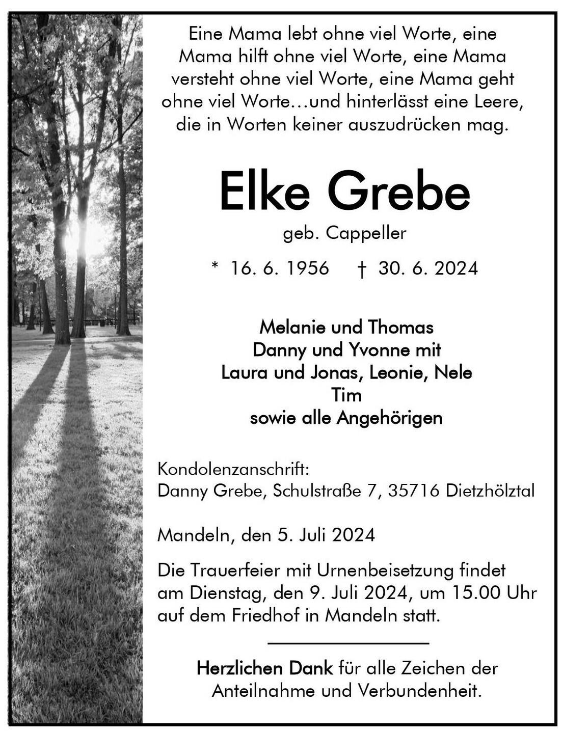 Traueranzeige Elke Grebe