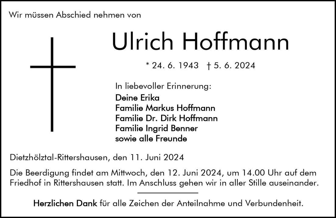 Traueranzeige Ulrich Hoffmann