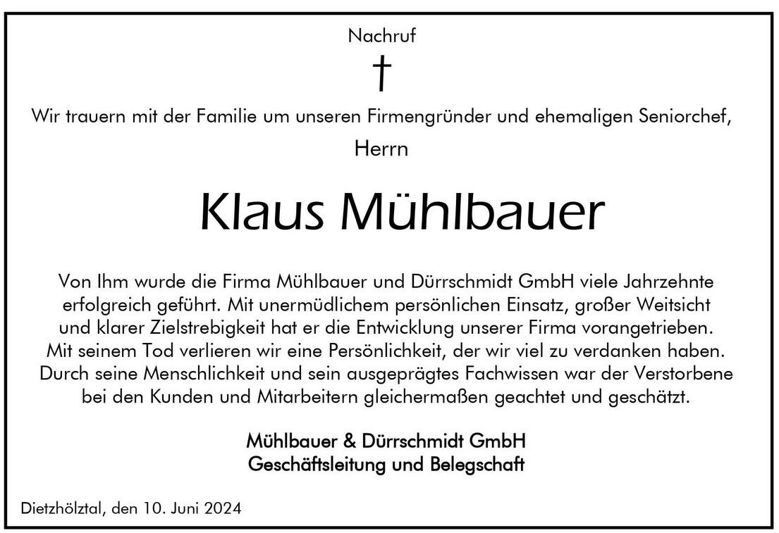 Nachruf Klaus Mühlbauer
