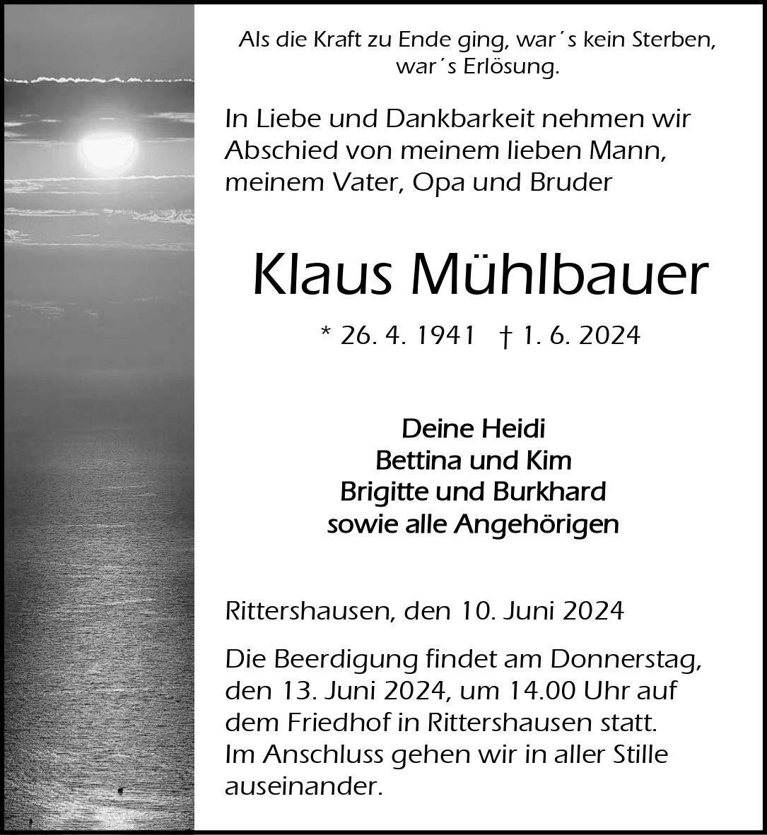 Traueranzeige Klaus Mühlbauer
