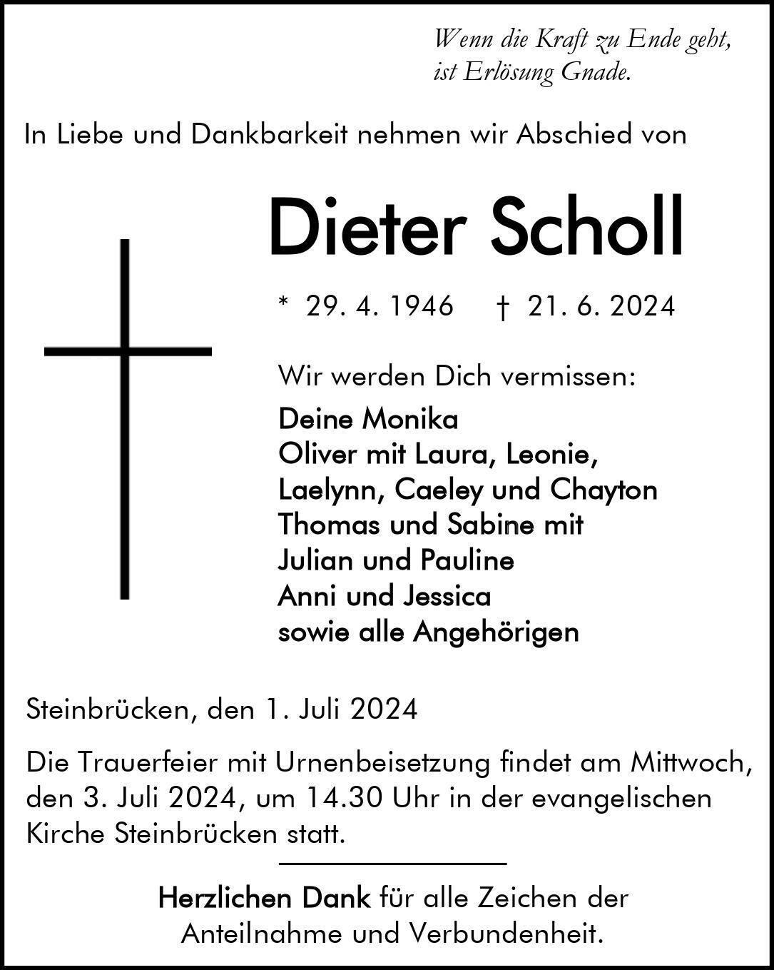 Traueranzeige Dieter Scholl