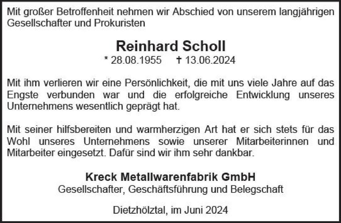 Nachruf Reinhard Scholl