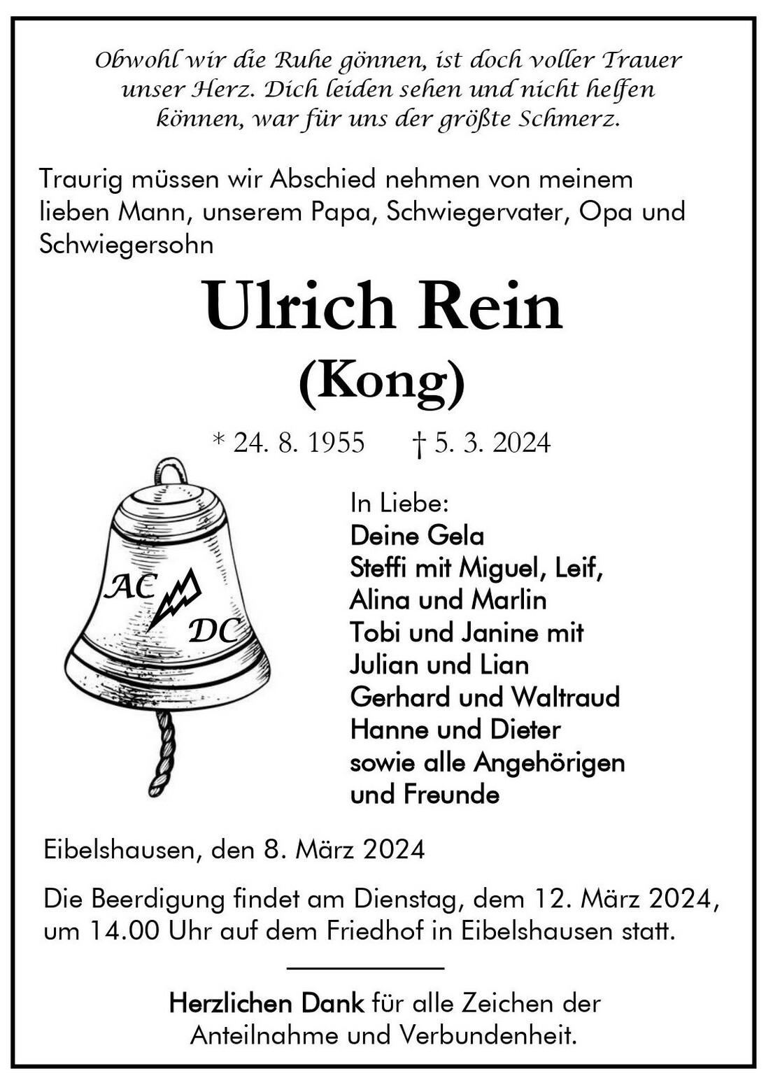 Traueranzeige Ulrich Rein