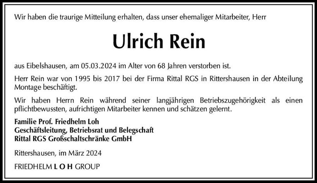Nachruf Ulrich Rein