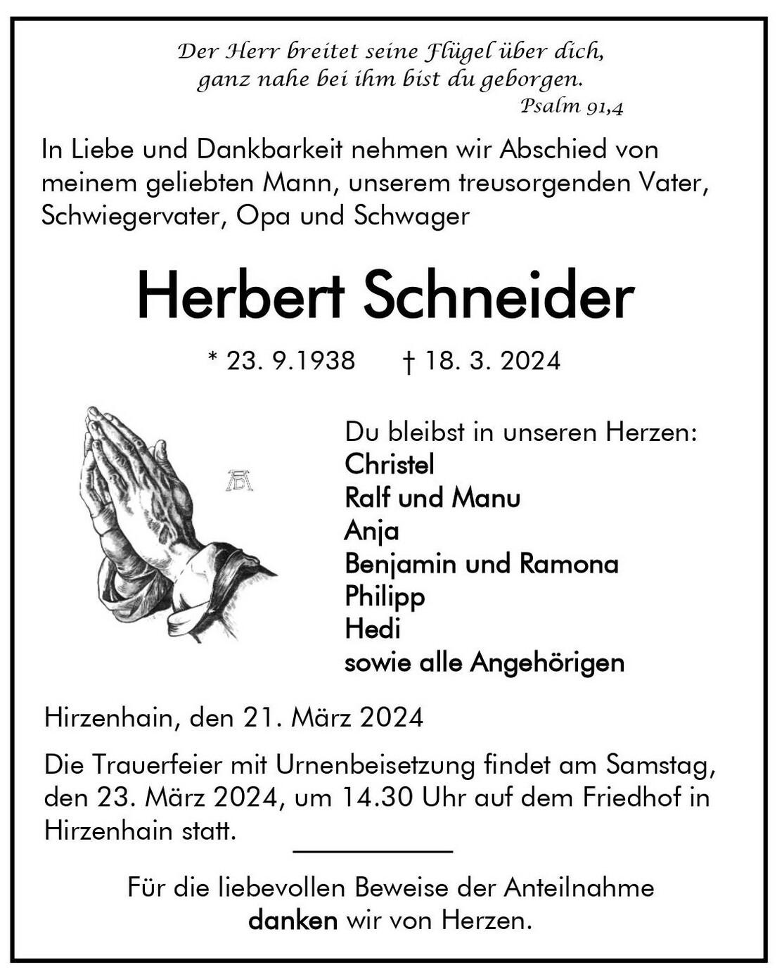 Traueranzeige Herbert Schneider