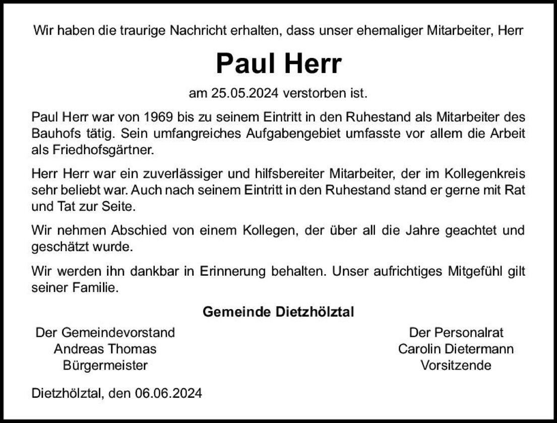 Nachruf Paul Herr
