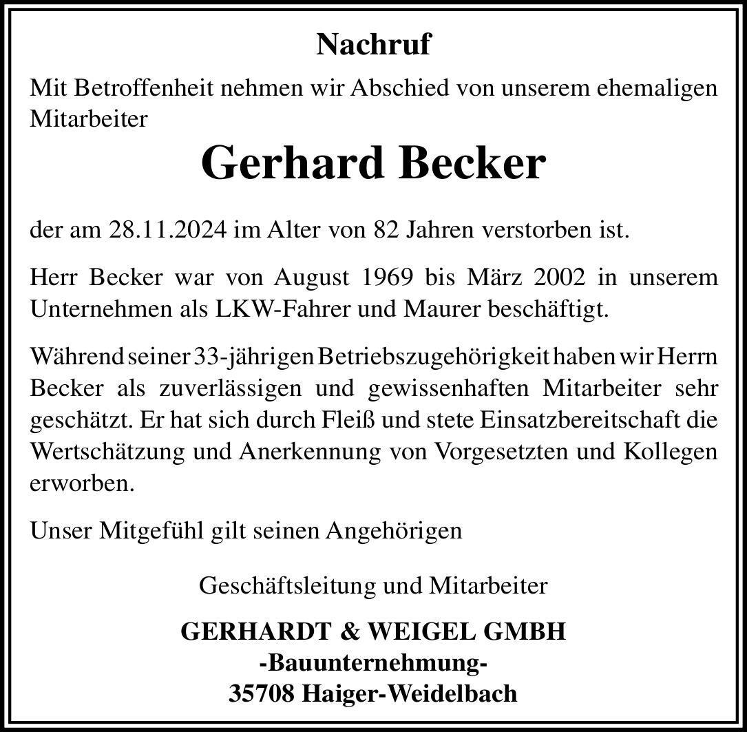 Nachruf Gerhard Becker
