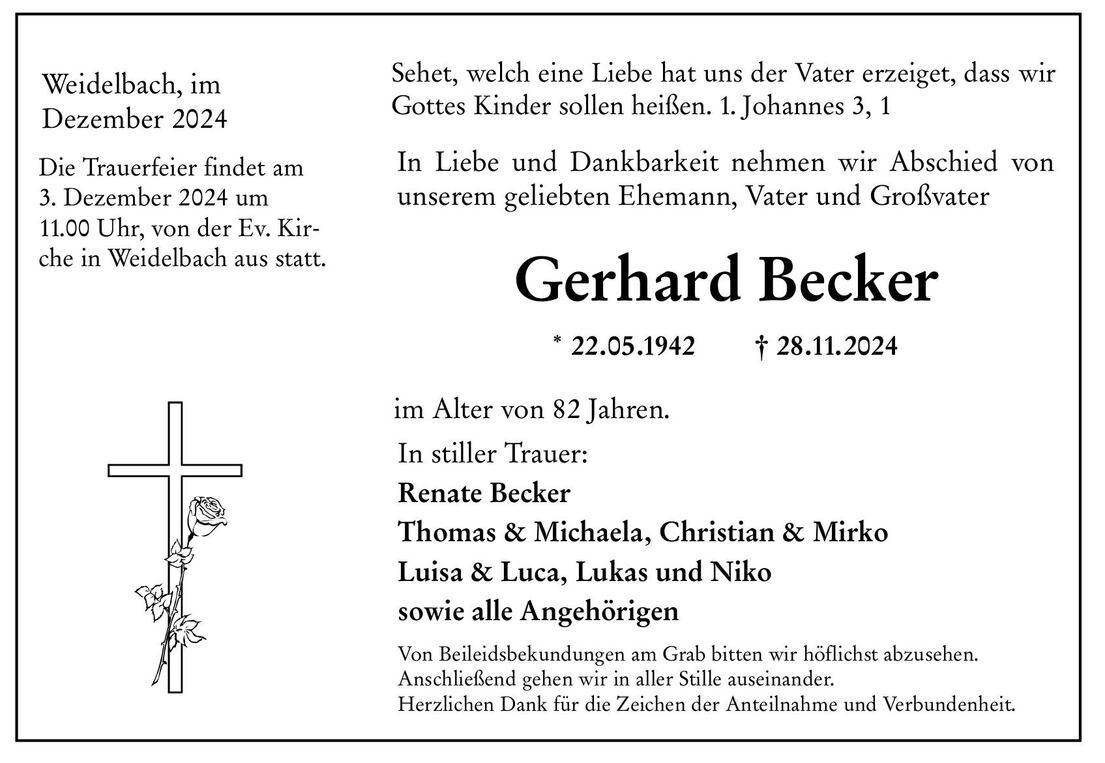 Traueranzeige Gerhard Becker