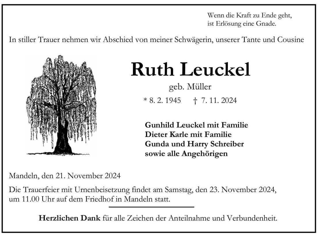Traueranzeige Ruth Leuckel