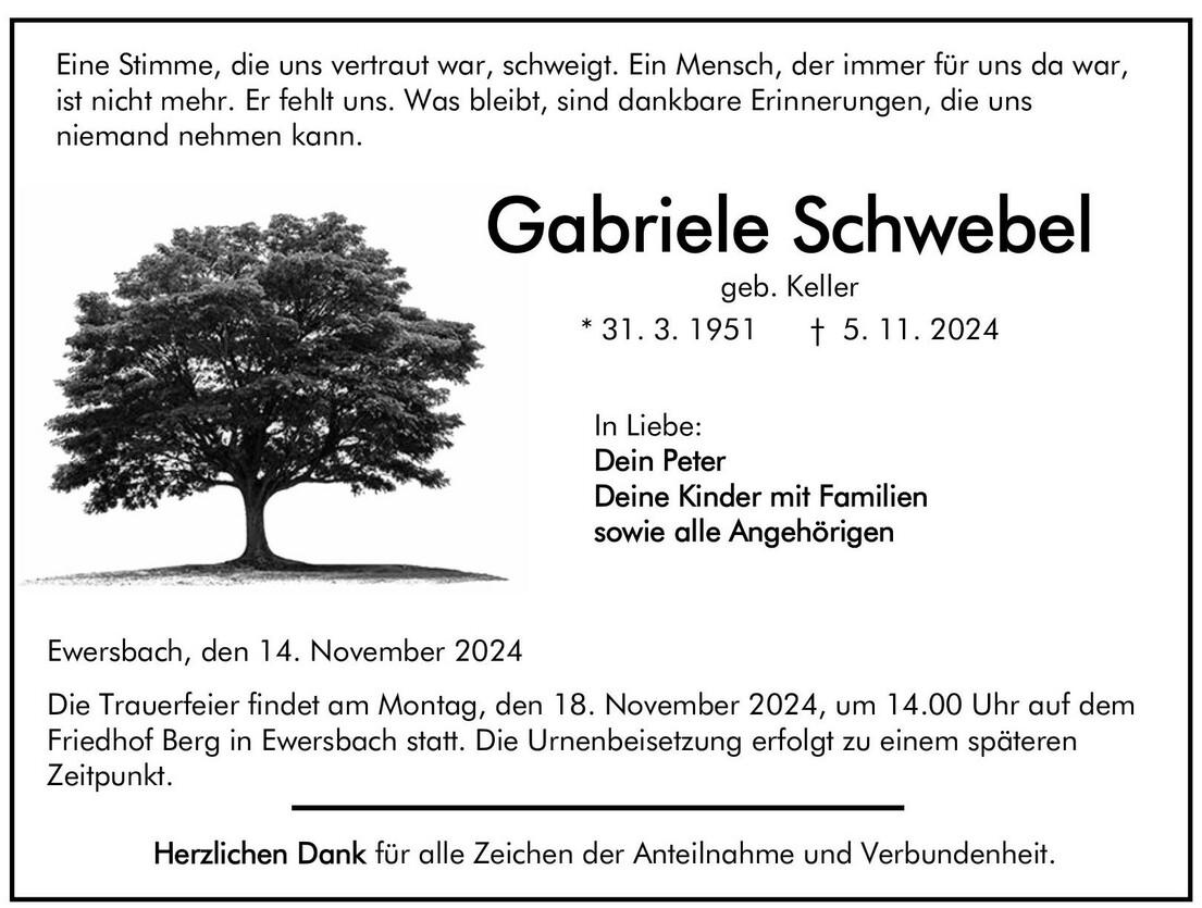 Traueranzeige Gabriele Schwebel