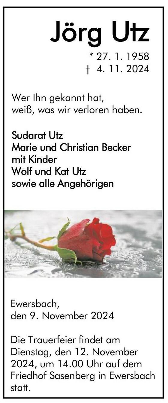 Traueranzeige Jörg Utz