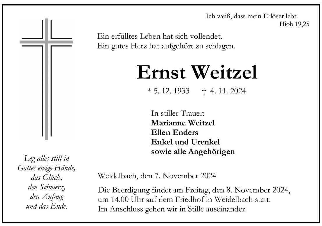 Traueranzeige Ernst Weitzel