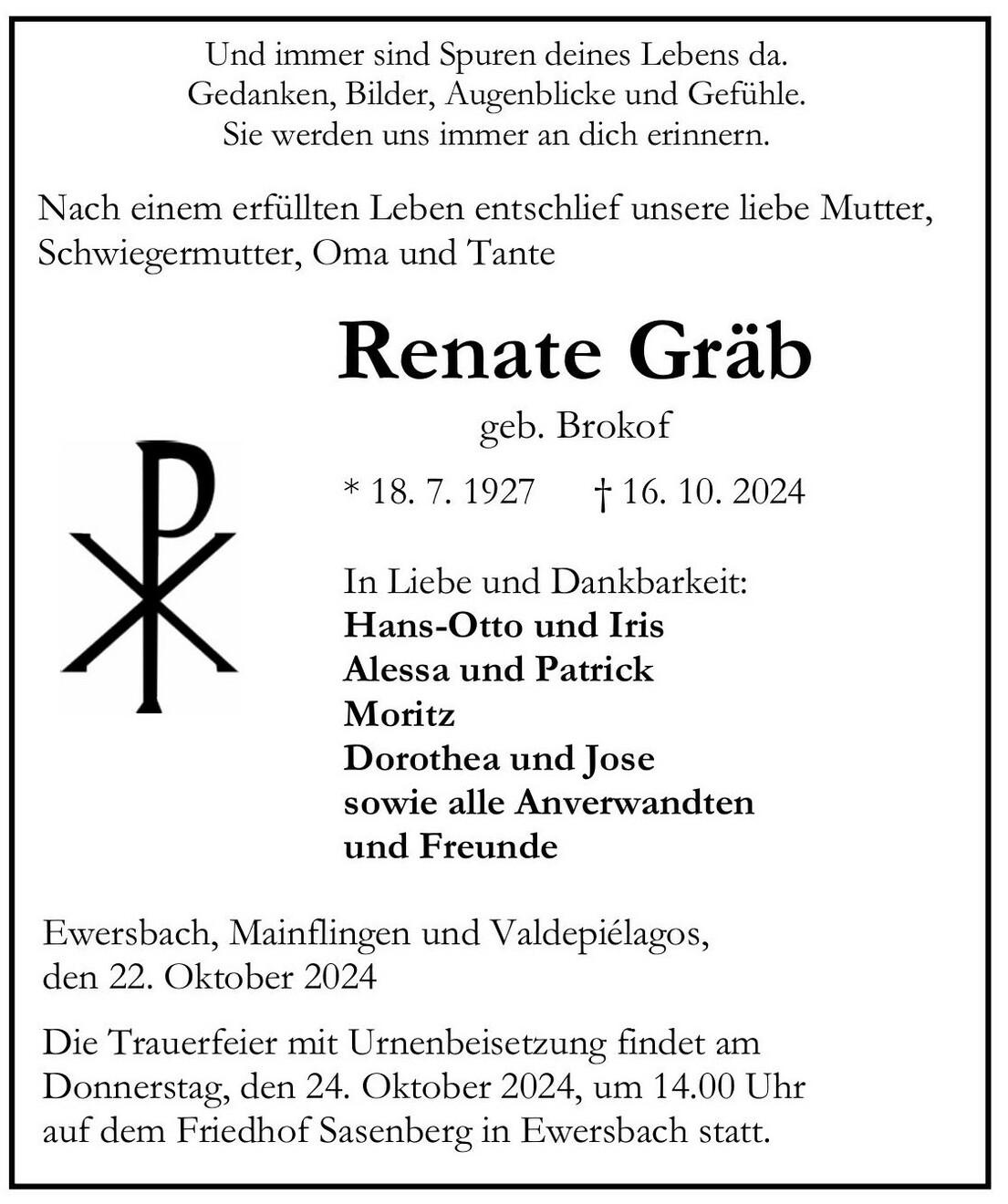 Traueranzeige Renate Gräb