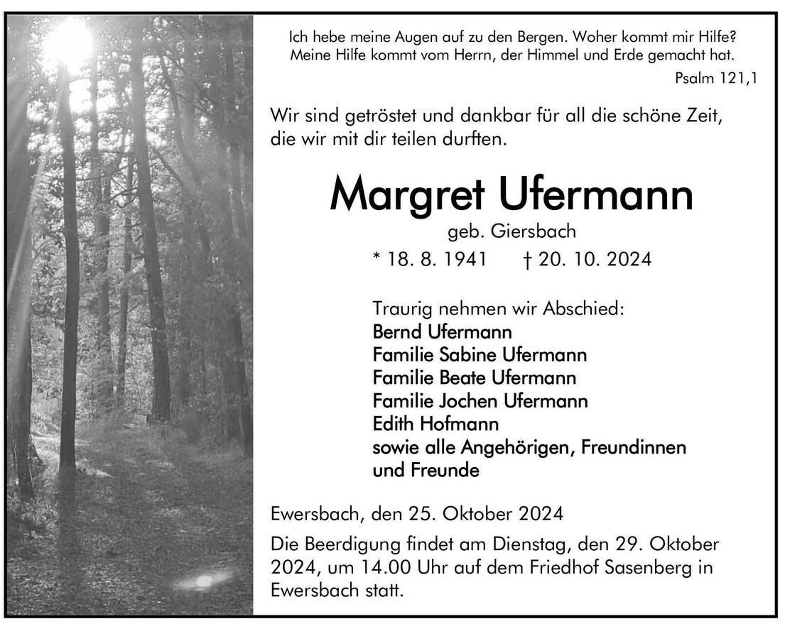 Traueranzeige Margret Ufermann