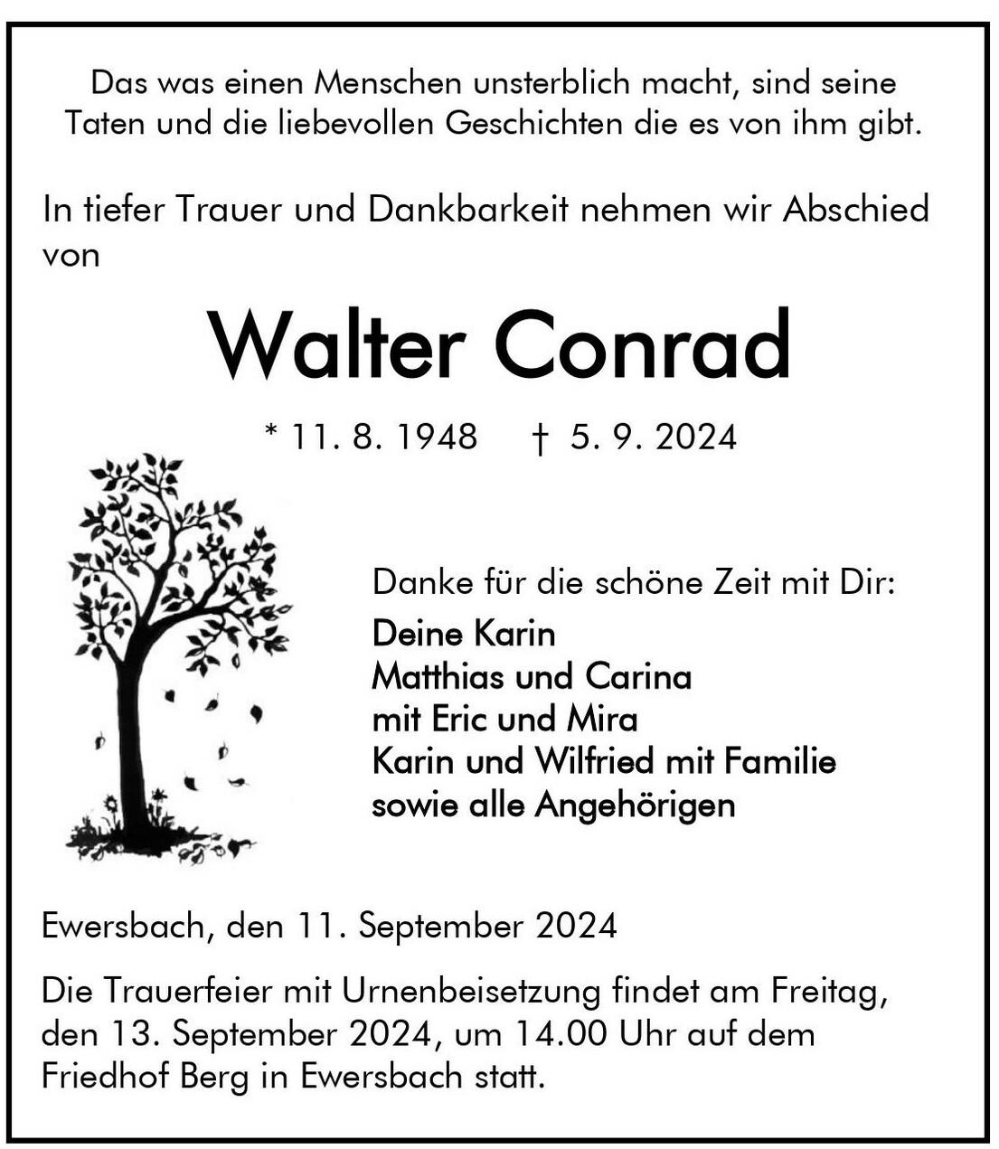 Traueranzeige Walter Conrad