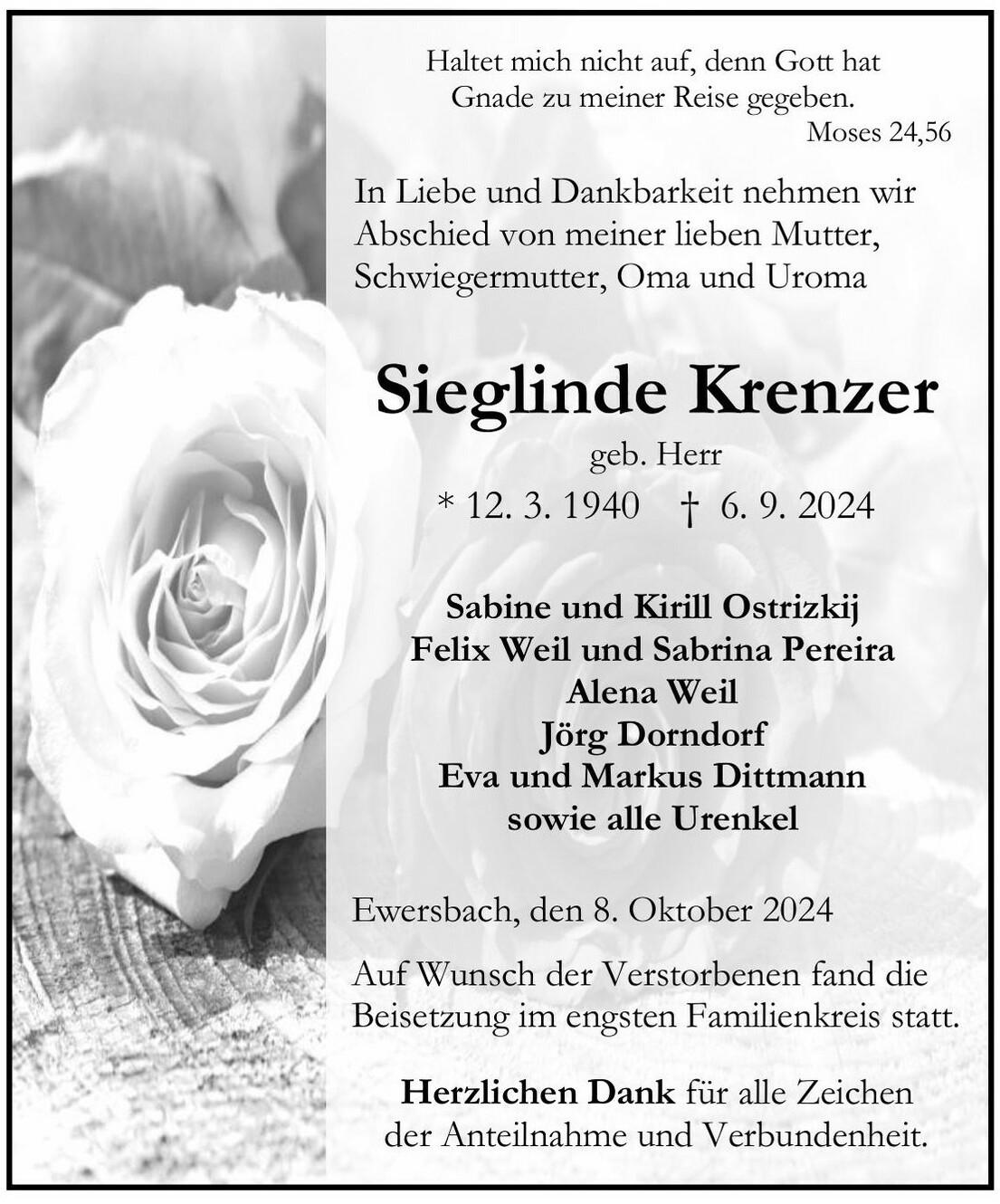 Traueranzeige Sieglinde Krenzer