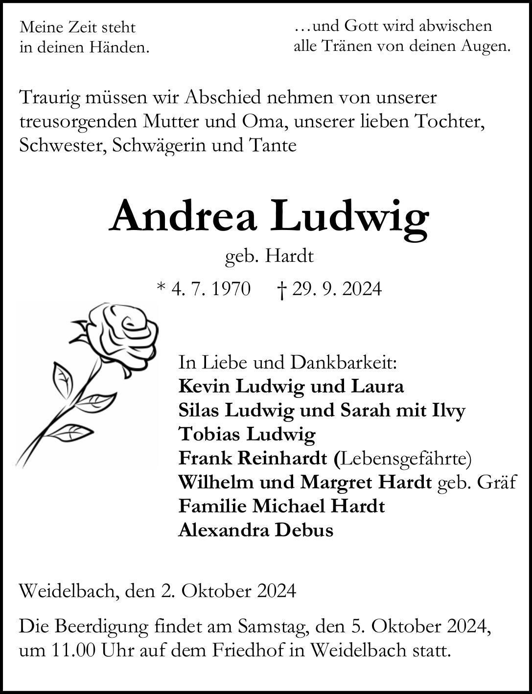 Traueranzeige Andrea Ludwig