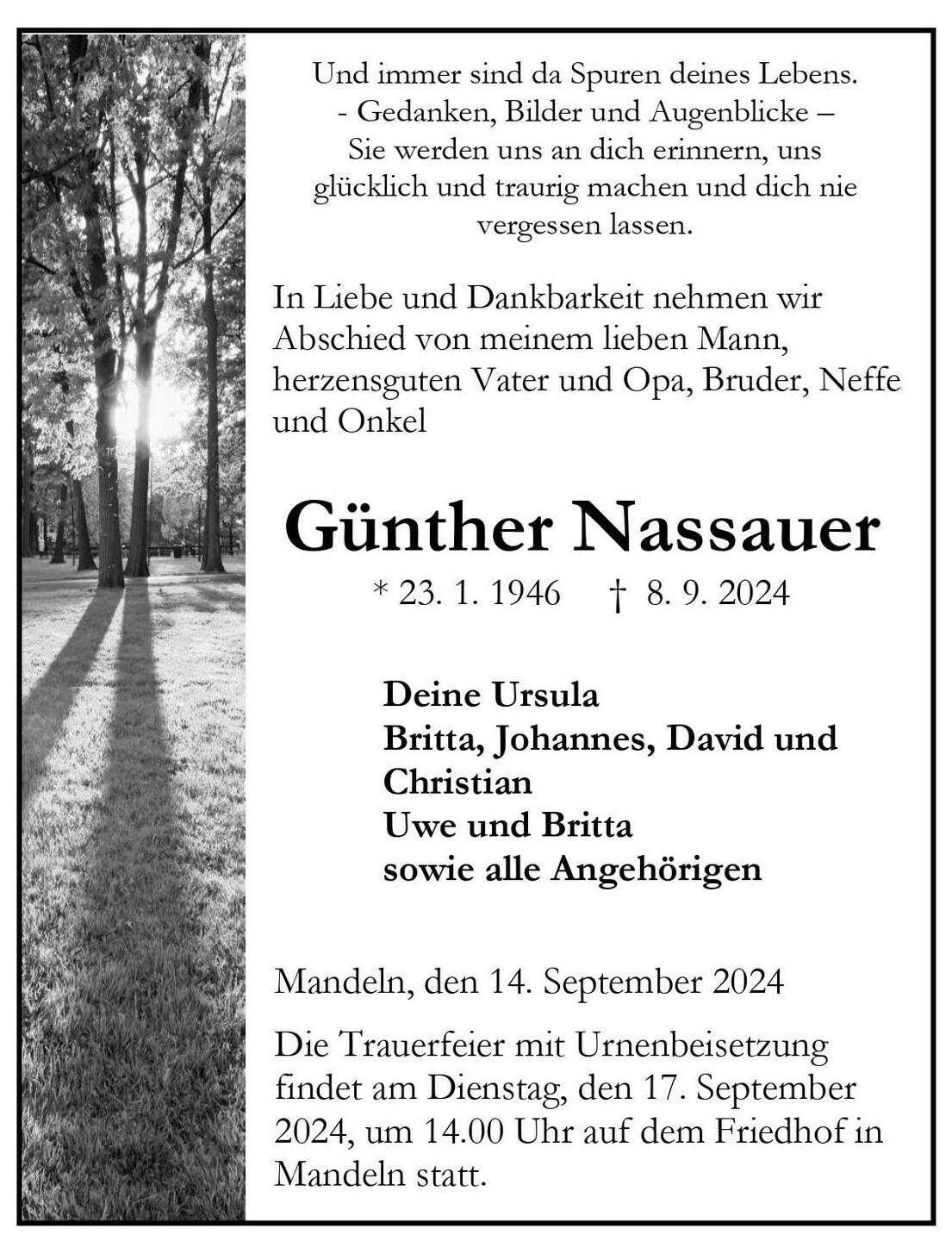 Traueranzeige Günther Nassauer