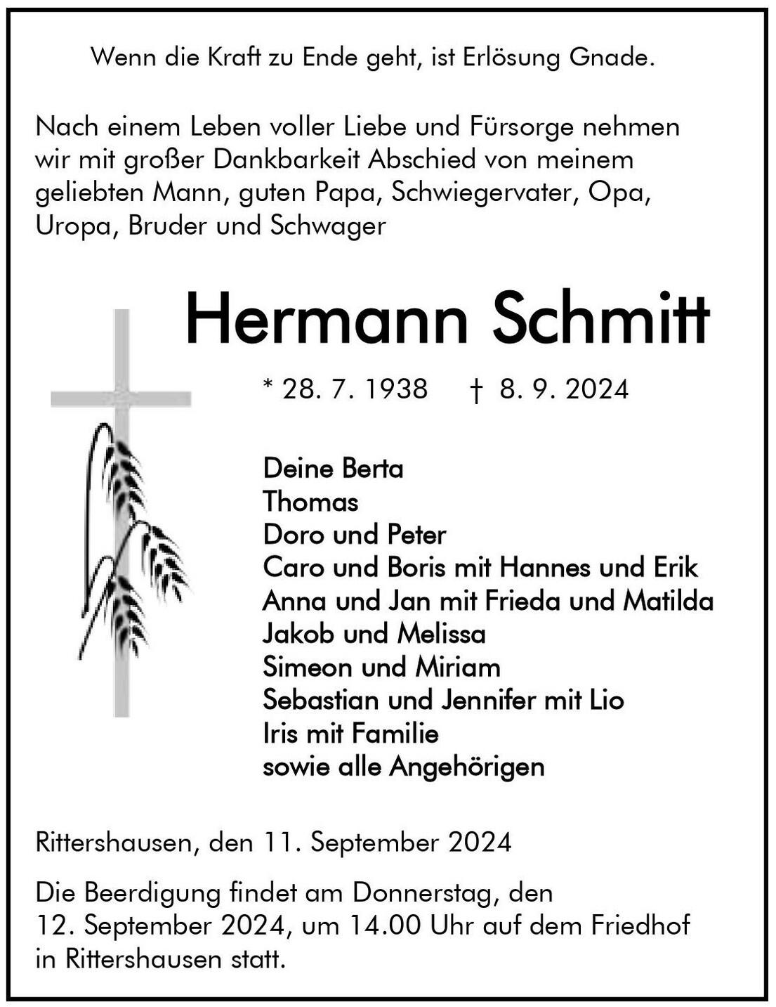 Traueranzeige Hermann Schmitt