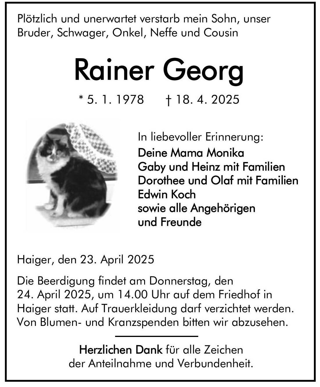 Traueranzeige Rainer Georg