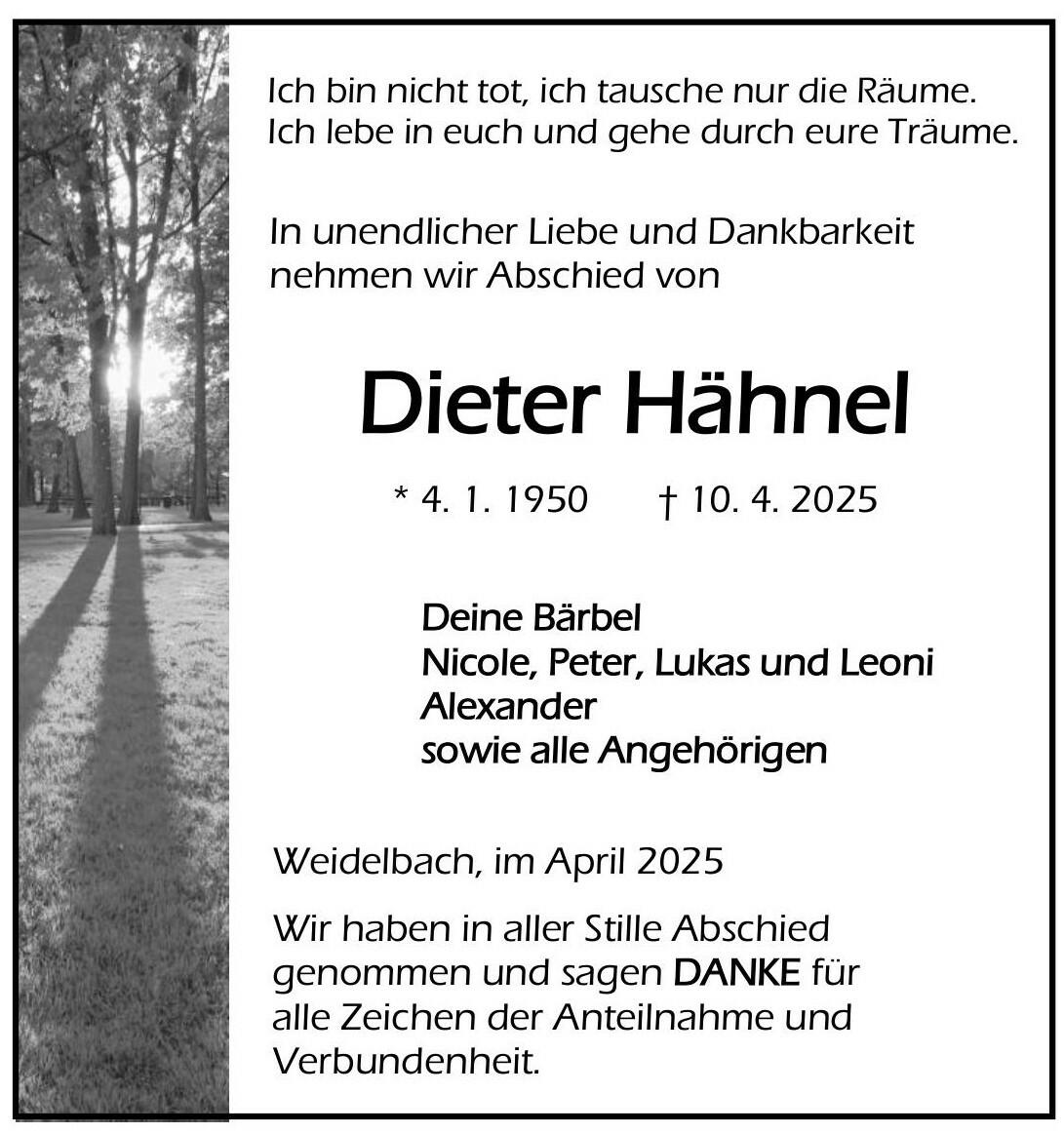 Traueranzeige Dieter Hähnel