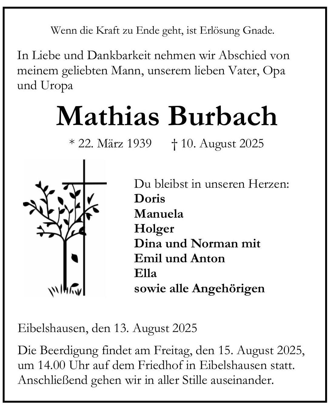Traueranzeige Matthias Burbach