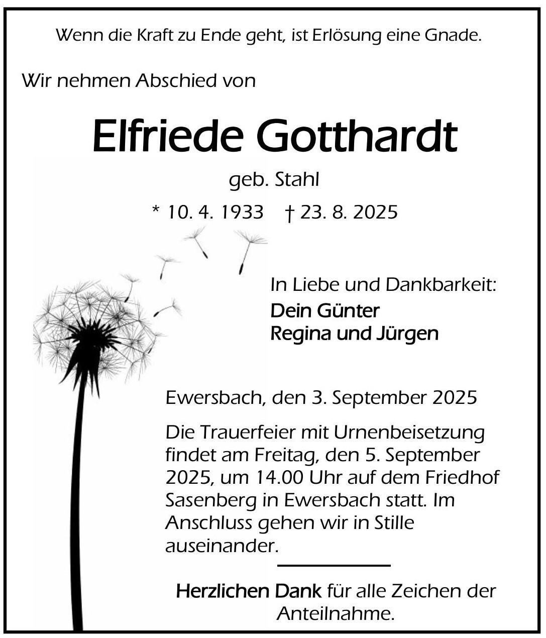 Traueranzeige Elfride Gotthardt