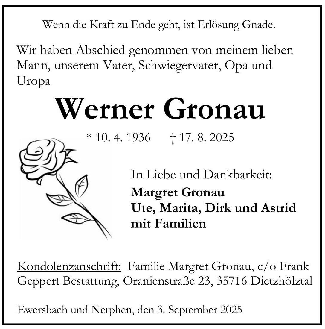 Traueranzeige Werner Gronau