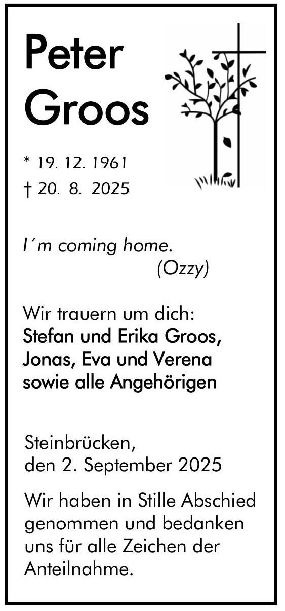 Traueranzeige Peter Groos