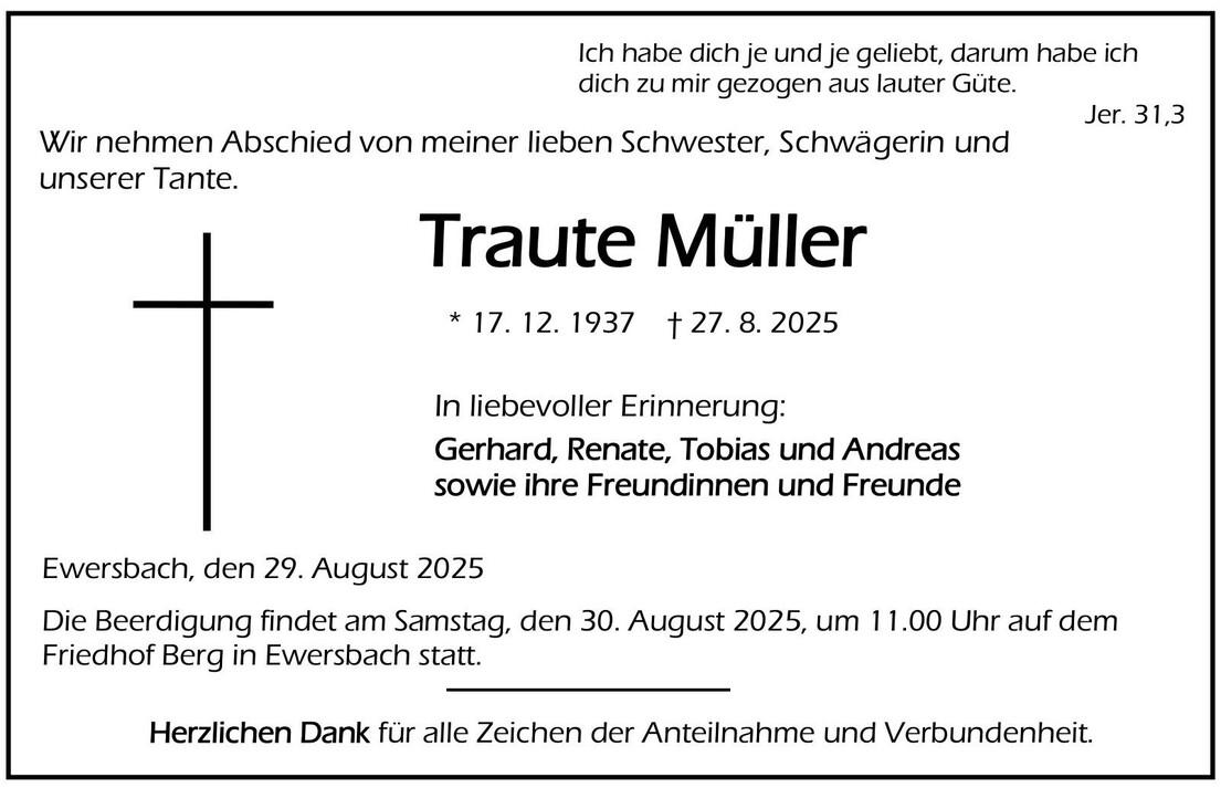 Traueranzeige Traute Müller