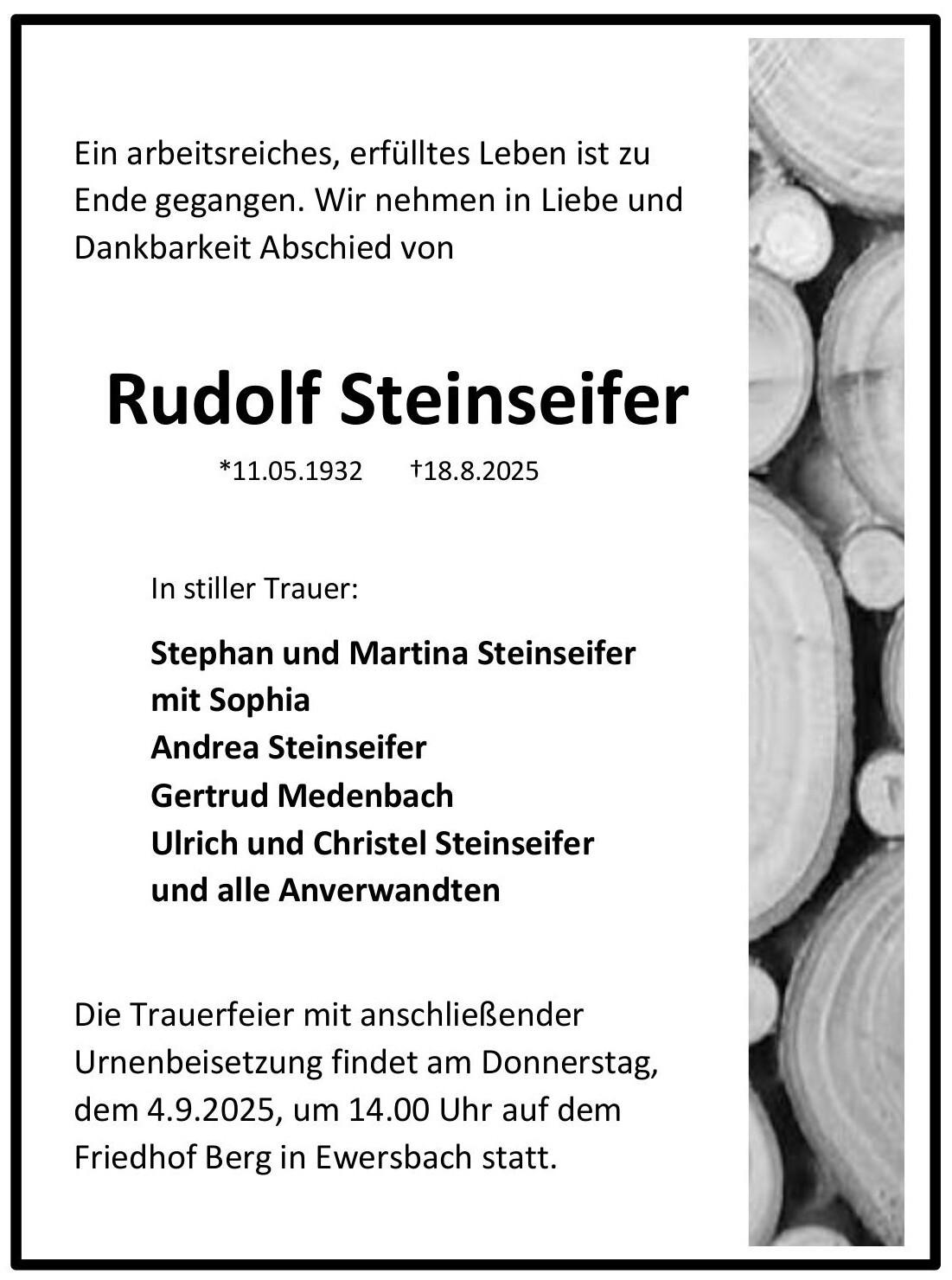 Traueranzeige Rudolf Steinseifer