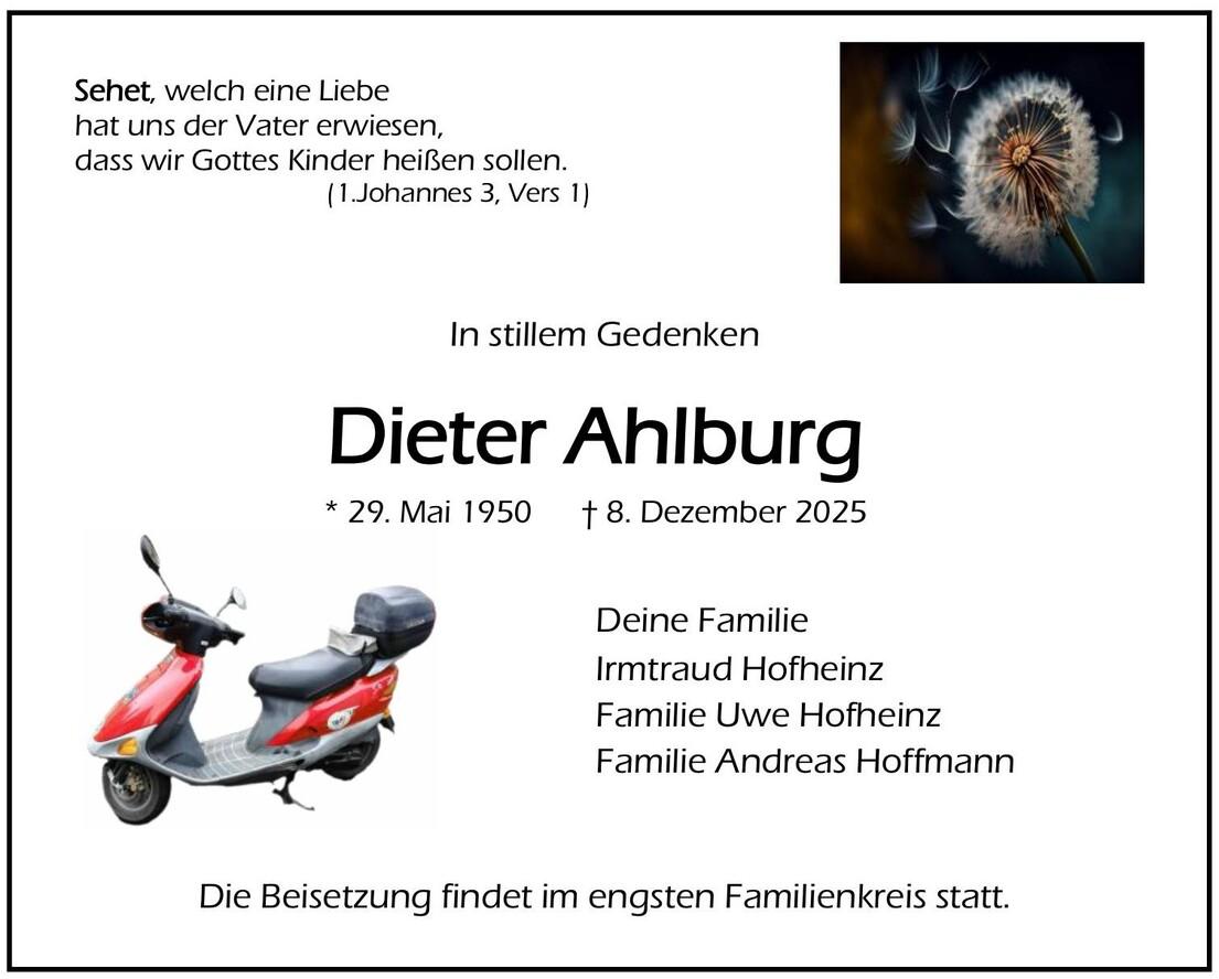 Traueranzeige Dieter Ahlburg