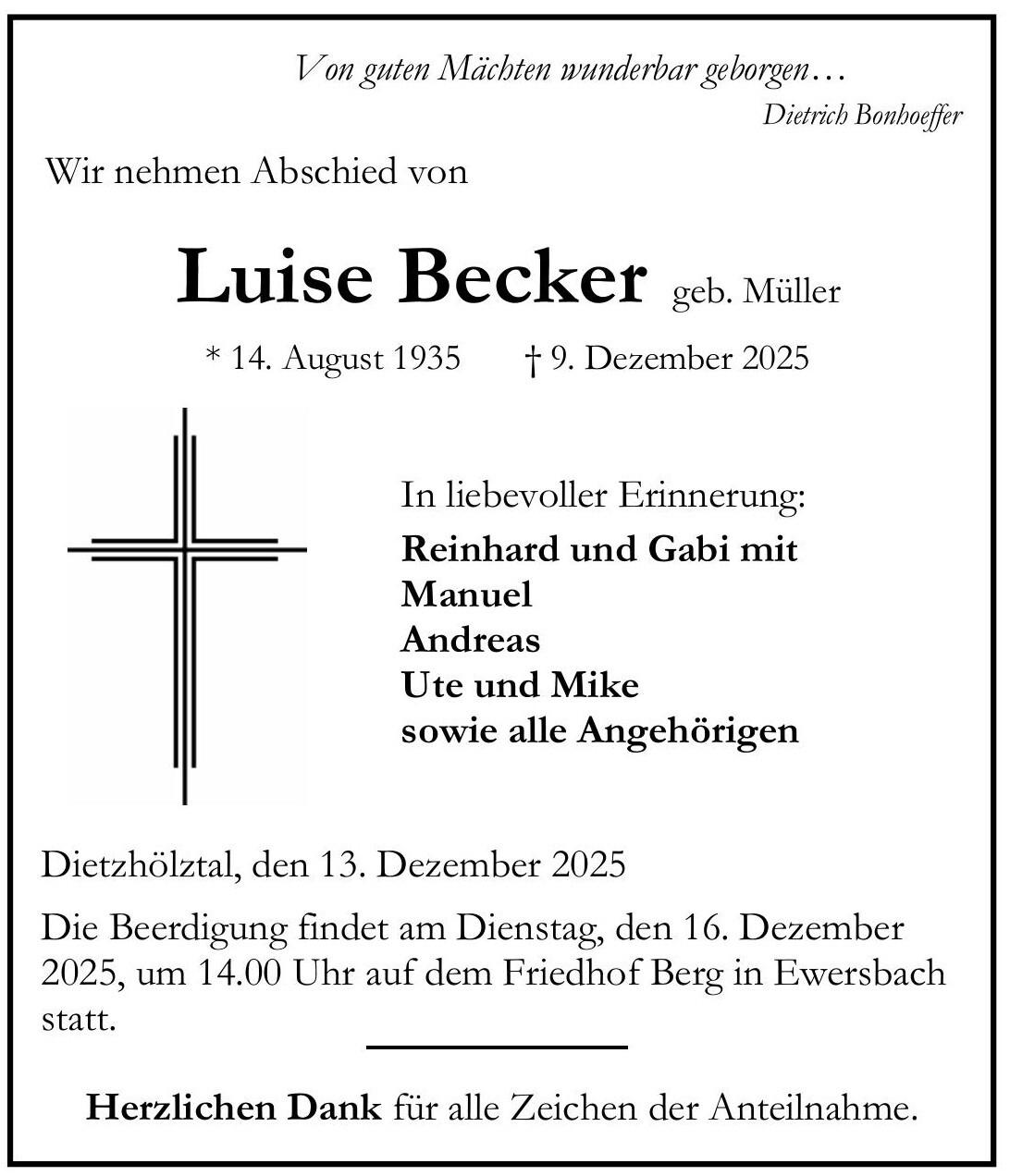 Traueranzeige Luise Becker
