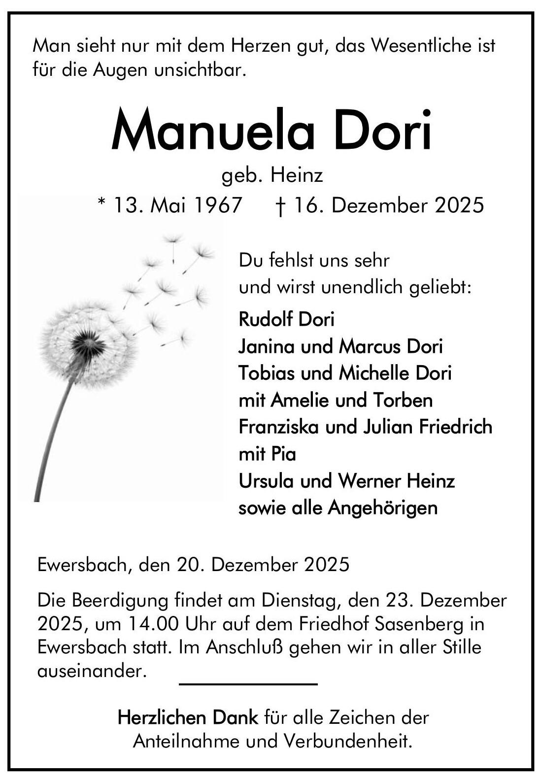 Traueranzeige Manuela Dori