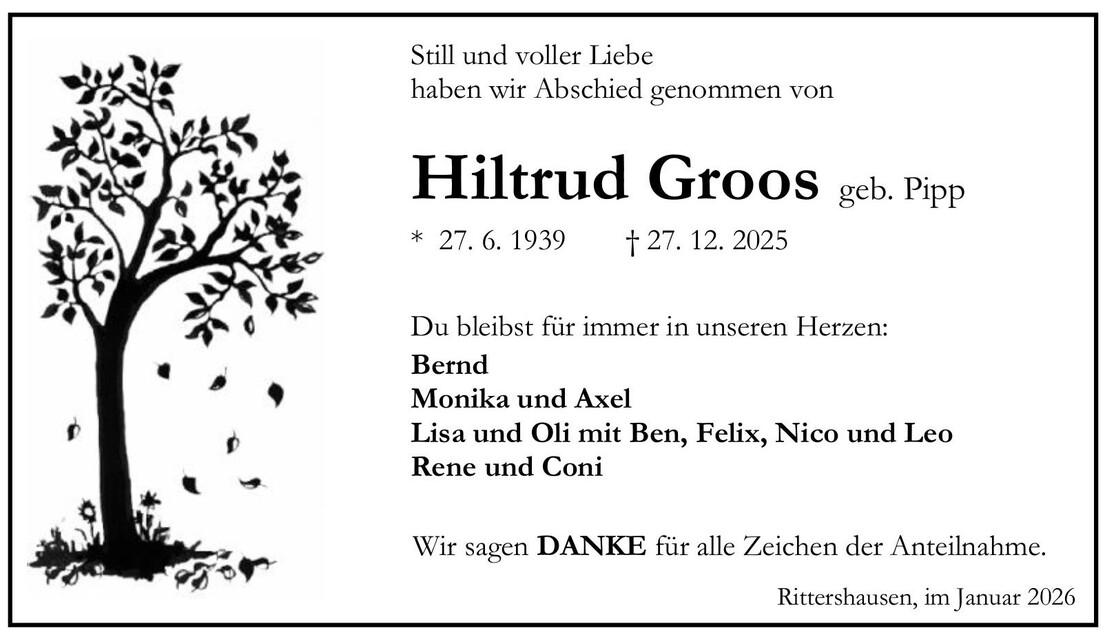 Traueranzeige Hiltrud Groos
