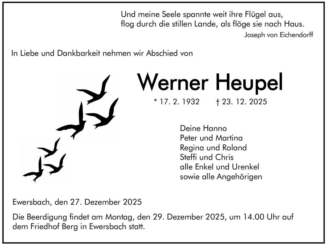 Traueranzeige Werner Heupel